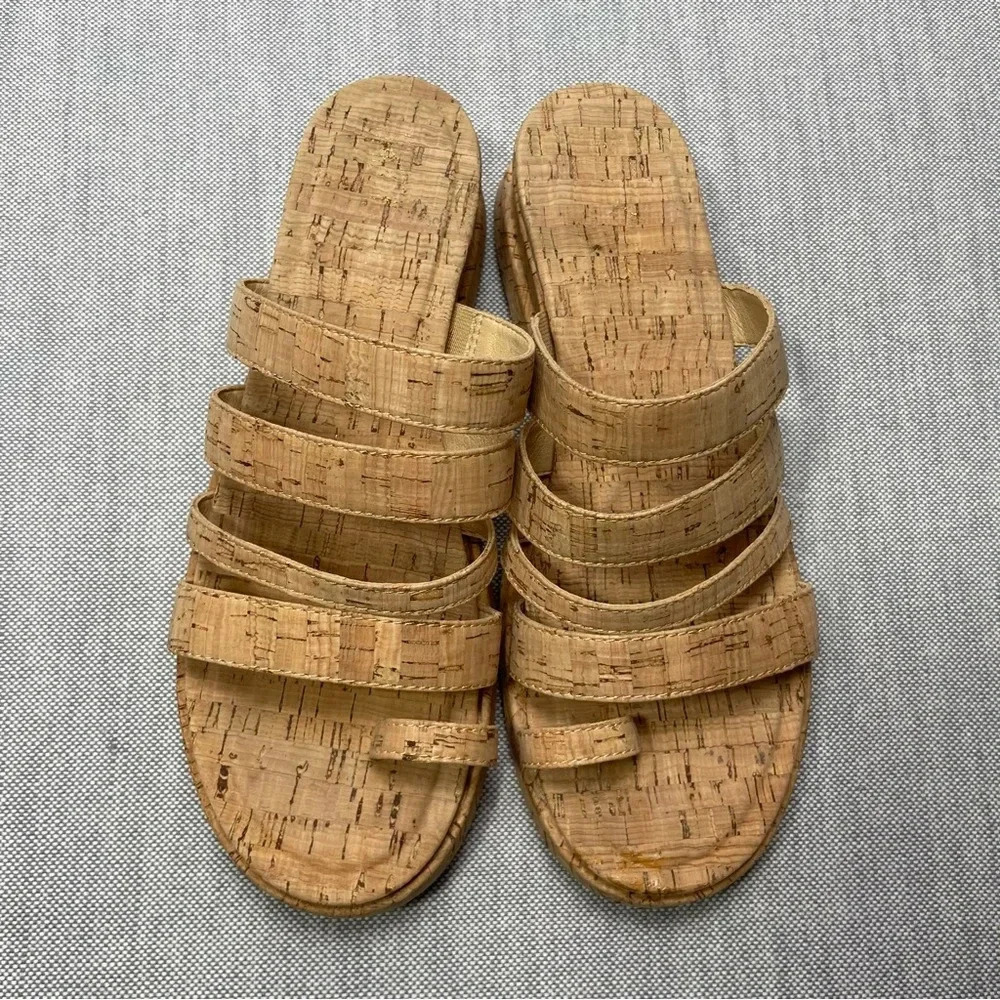 Kork’s Platform Leather & Cork Toe Loop Maya Strappy Round Tie Wedge Sandals - Picture 6 of 11